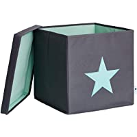 STORE.IT 672241 – Caja de almacenaje (con Tapa- Gris con Mint Verde Estrella- MDF Reforzado- poliéster-MDF- Gris-Mint…